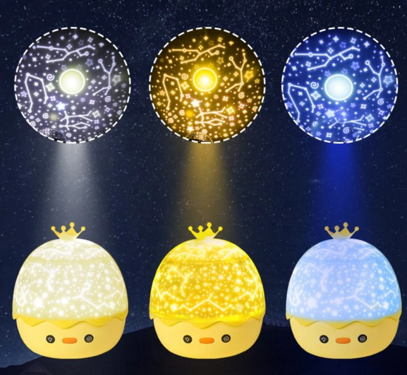 360 Rotating Rainbow Star Projector Night Light with Crown Duck